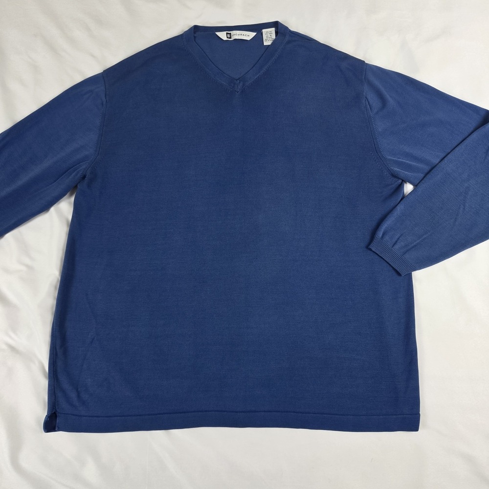 Bachrach Mens Slate Blue Silk/Tencel V Neck Sweater Mens XL